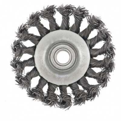 Щетка для УШМ, 100 мм, М14, "тарелка", крученая металлическая проволока Сибртех Щетки для УШМ фото, изображение